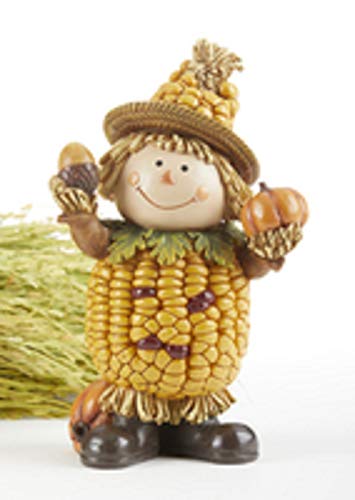Delton 2281-2 Corn Scarecrow with Pumpkin Figurine, 8-inch Height, Resin