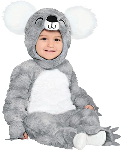 Amscan Party City Soft Cuddly Koala Bear Halloween Costume for Babies, Hooded Onesie, Gray and White, 6-12 Months