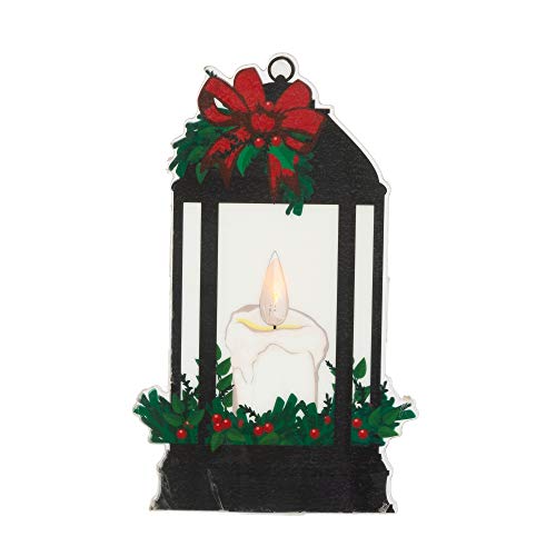 Gerson 45297 Black Lantern Window Cling with Warm White LED Light, 9.1-inch Height