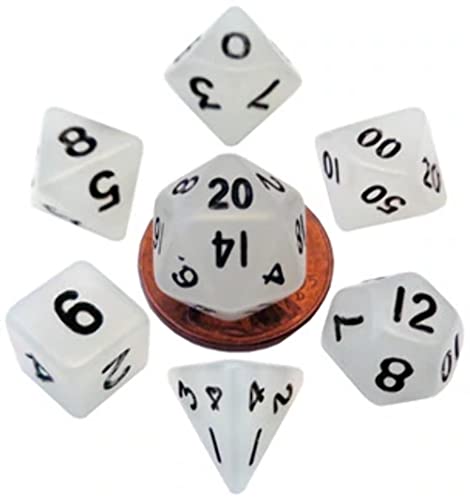 Metallic Dice Games Store 7-Set Mini: 10mm: Glow CL w/BK Numbers