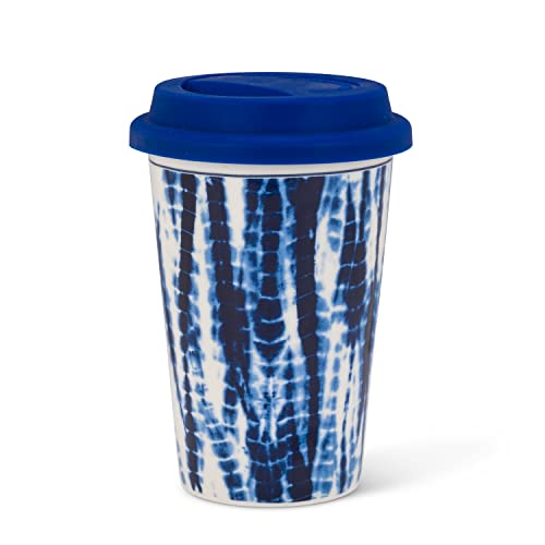Abbott Collection  27 Togo Shibori Print Travel Mug. 2 Pieces, Navy/White