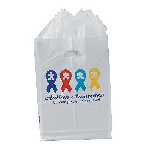Fun Express Autism Awareness Gift Bags with Handle - Bulk Set og 50 - Funraiser and Event Supplies