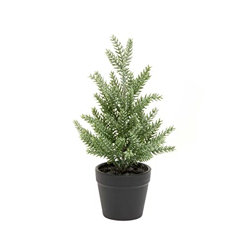 MeraVic Frosted Pine Tree in Black Pot with Mica Small, 9 Inches - Christmas Decoration