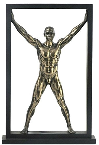 Unicorn Studio US 13.63 Inch Nude Male Figurine Stretched Out in A Frame, Bronze Color