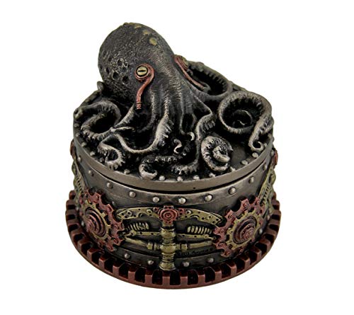 Unicorn Studio Zeckos Resin Decorative Boxes Decorative Bronze Finish Steampunk Octopus Trinket Box 4 X 3.5 X 4 Inches