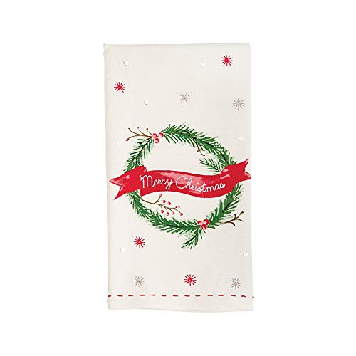 Mud Pie Christmas Saint Nicholas Holiday Sequin Hand Towel, 28" x 21", (Wreath), Cotton