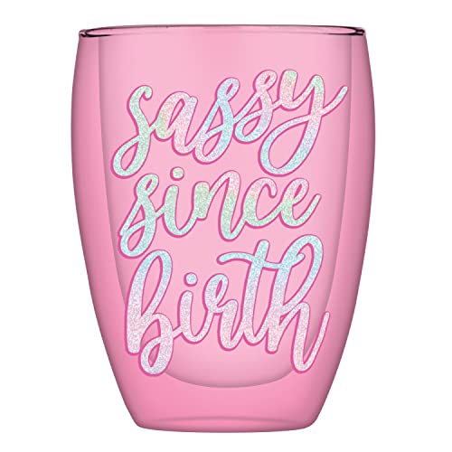 Creative Brands Slant Collections Double-Wall Stemless Wine Glass, 10-Ounce, Sassy