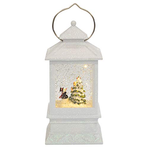 Roman Inc. 8.5"H LED White Lantern with Snowman Winter Scene Glitter Dome Snow Globe