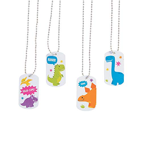 Fun Express Dinosaur Dog Tag Necklaces - Jewelry - 12 Pieces
