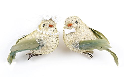 Midwest Design Touch of Nature 2-Piece Fancy Wedding Bird Couple, 3.5-Inch, Gold on Clip