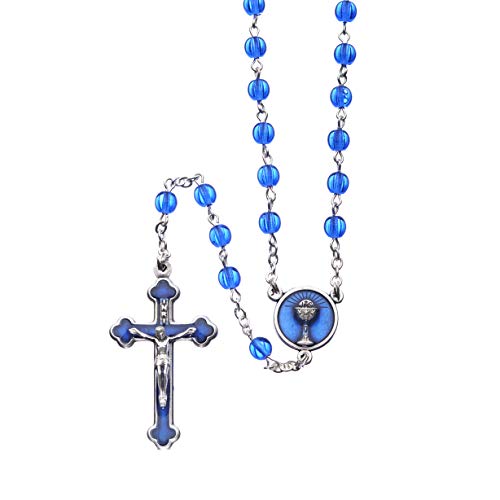 16" Blue Communion Rosary With Round Beads by Roman