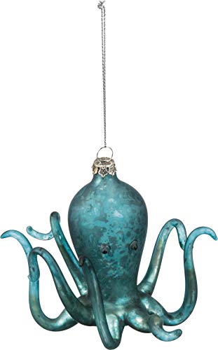 Primitives By Kathy Teal Green Octopus Glass Christmas Holiday Ornament