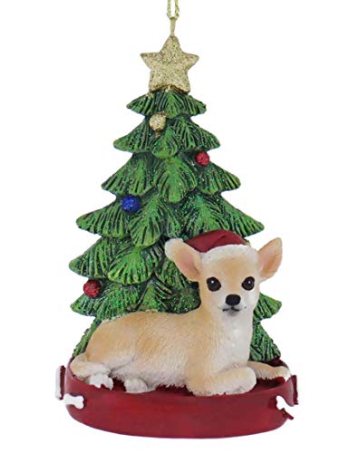 Kurt Adler Chihuahua With Tree and Lights Ornament