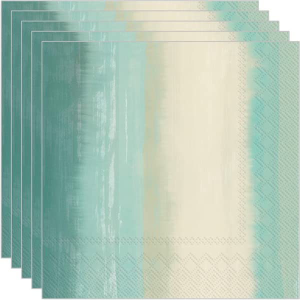 Boston International IHR 3-Ply Paper Napkins, 20-Count Cocktail Size, Faded Stripe Blue Green
