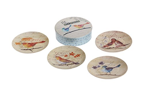 Valyria LLC Transpac Stoneware for The Birds Plate Set with Box, Multicolor