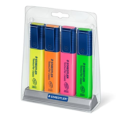 Pens Staedtler Textsurfer Classic Highlighter 4 Color Set of Rainbow Colors, 364SC4