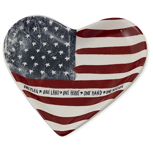 Boston International Ceramic Heart-Shaped Serving Plate, 3.5 x 4-Inches, One Flag One Nation
