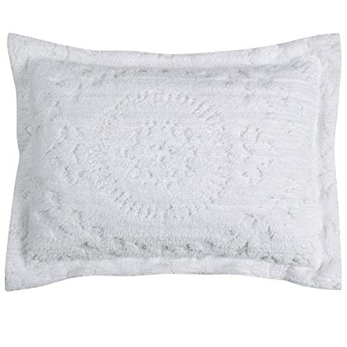 Better Trends Rio Collection is super soft and light weight in Floral Design 100 Percent Cotton Tufted Unique Luxurious Machine Washable Tumble Dry, Standard Sham, White