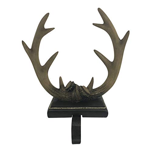 Comfy Hour Winter Holiday Home Collection 9" Resin Antler Stocking Hanger, Brown