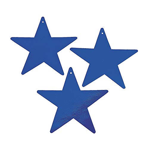 Fun Express - 9" Blue Cardboard Star Decoration (12pc) for Party - Party Decor - Wall Decor - Cutouts - Party - 12 Pieces