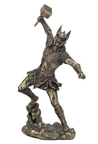 Unicorn Studio Bronze Finish Norse God Thor with Hammer Statue Sculpture Viking Mythology
