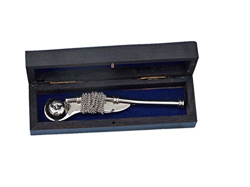Hampton Iron 3xglass-101 (Bosun) 5" w/Black Rosewood Box-Nautical Chrome Boatswain Whistle