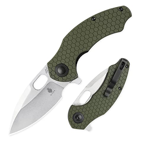 Kizer Roach Mini Green Pocket Knife, 154CM Steel G10 Handle 3 Inch Folding Knife with Thumb Hole, Removable Flipper Tab Knife, V3477C1