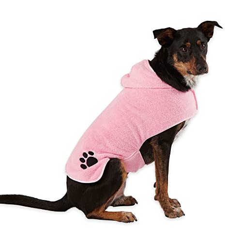 DII Design Bone Dry Pet Robe Collection, Embroidered Absorbent Microfiber Bath Robe with Adjustable Closure, for Dogs & Cats, Medium, Pink