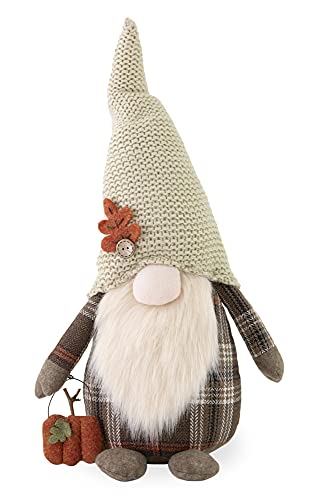 Boston International Decorative Fabric Gnome Figurine, 18-Inches, Abner Autumn Plaid