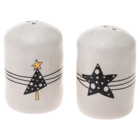 Boston International Christmas Winter Holiday Ceramic Salt & Pepper Shakers, Set of 2, Denise's Tree
