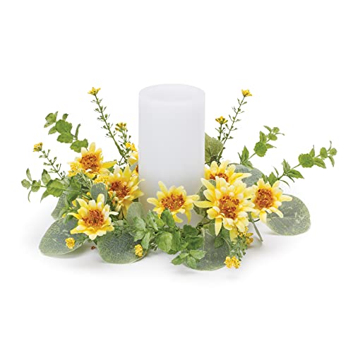 Melrose Polyester Gerbera Daisy Candle Ring, 10" D, Fits 4" Candle, Christmas Season Decoration