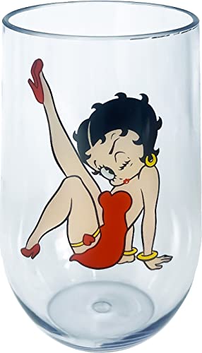 Spoontiques - Betty Boop Acrylic Wine Cup - Acrylic Wine Tumbler ‚Äì Acrylic Stemless Wine Glass ‚Äì 16oz - 5 5/8‚Äù Tall