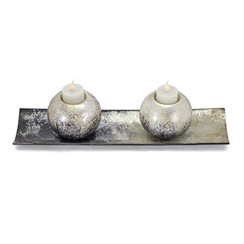 Melrose 78069 Votive Holder with Tray, 14-inch High x 3.5-inch High, Glass with Ceramic