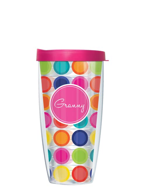 Freeheart Granny and Happy Circles Wrap w/ Hot Pink Lid Tumbler Cup 22 Oz | Fantastic Temperature Retention, Thermal Insulated! Dishwasher and Microwave Safe | BPA Free| Great Gift Idea