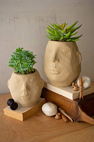 Kalalou SET OF TWO CERAMIC FACE PLANTERS