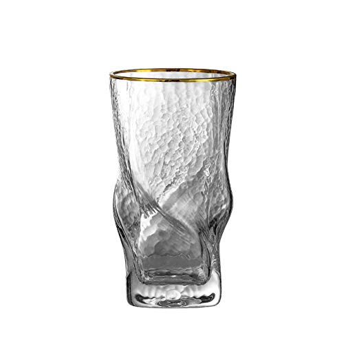 EVEREST GLOBAL Hammered Twist Gold Rim Highball Glasses set of 4 European Style Creative Drinking Water Glass for Home Bar any Occasion Cups (Tall 14.0 oz)
