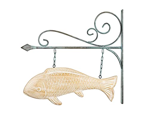 Melrose 82324 Hanging Fish Plaque, 14-inch Length, Wood and Iron