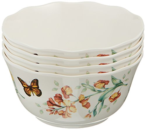 Lenox 856406 Butterfly Meadow Melamine All Purpose Bowls, 16 Ounces, White