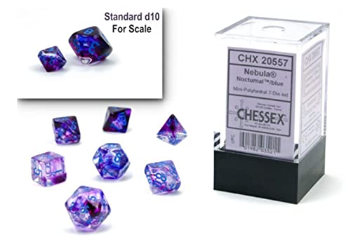 Chessex Dice Set ‚Äì 10mm Nebula Nocturnal/Blue Luminary Polyhedral Dice Set ‚Äì Dungeons and Dragons D&D DND TTRPG Dice ‚Äì Includes 7 Dice - D4 D6 D8 D10 D12 D20 D% (CHX20557)
