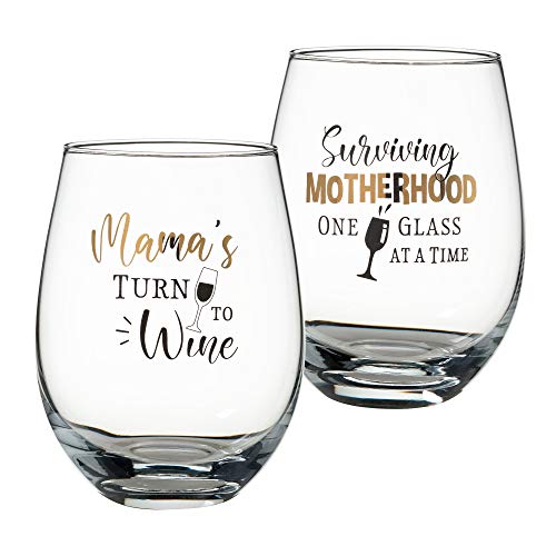 Blue Sky Clayworks Lillian Rose Mama's Stemless Wine Glass for Mom