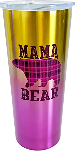 Spoontiques - Mama Bear Stainless Travel Mug - Insulated Travel Mugs - Stainless Steel Drink Cup‚ÄØwith Travel Lid and Sliding Lock - Holds Hot and Cold Beverages
