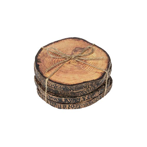 Ganz CB175102 Faux Wood Slice Coaster, Set of 4