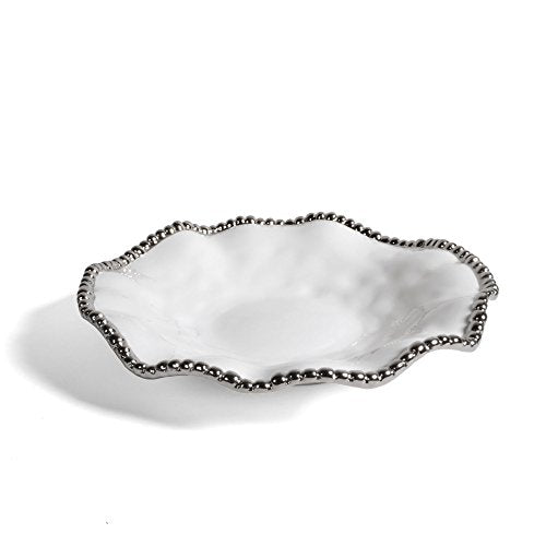 Pampa Bay Salerno Titanium-Plated Porcelain 10.5-inch Round Serving Dish, White/Silver