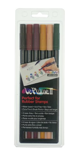 Uchida 1122-6C 6-Piece Primary Le Plume Ii Double Ended Marker Brush and Fine Point Set