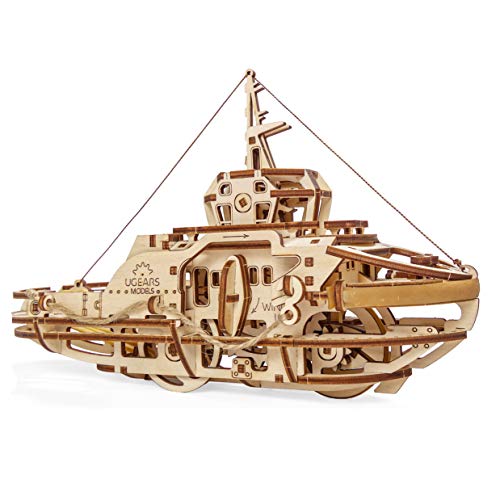 Ukidz Tugboat Ugears 3D Mechanical Wooden Model for Self Assembling, DIY, Brainteaser