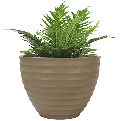 La Jol√≠e Muse Flower Pot Outdoor Indoor Planter - 10.2 Inch Fluted Plant Pot Garden Planter, Taupe