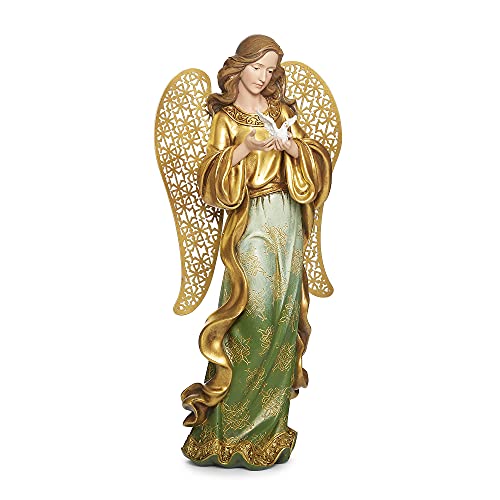 Roman 133643 Angel with Laser Wings in Gold and Olive Tones Figurine, 12.25 inch Height, Multicolor