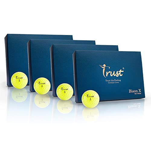 Trust Golf Balls Trust Bison X 2022 K8 Edition- Soft Responsive Feeling, Urethane Cover with Reactive Core, Swing Speed 105-115 mph (Yellow, 4 Dozen)
