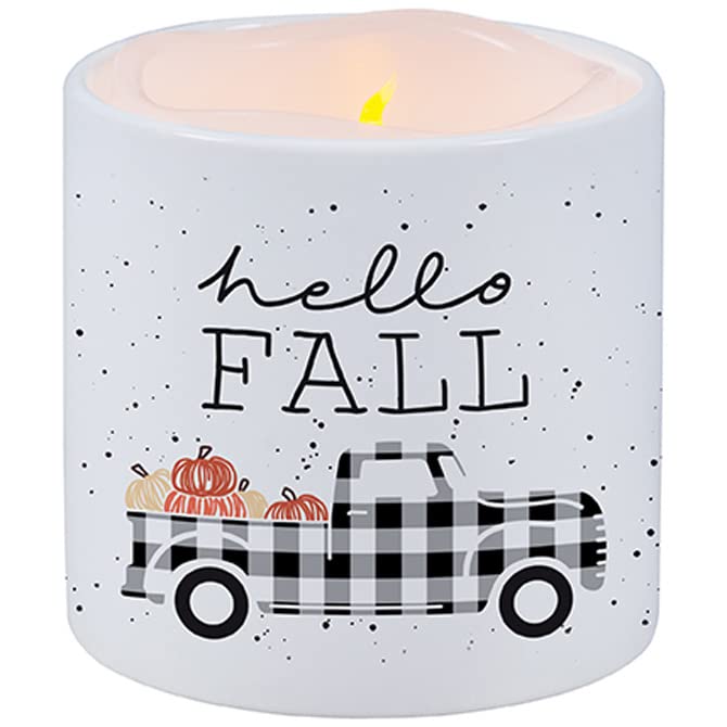 Carson Home 70851 Hello Fall LED Candle with Ceramic Holder, 3.5-inch Diameter