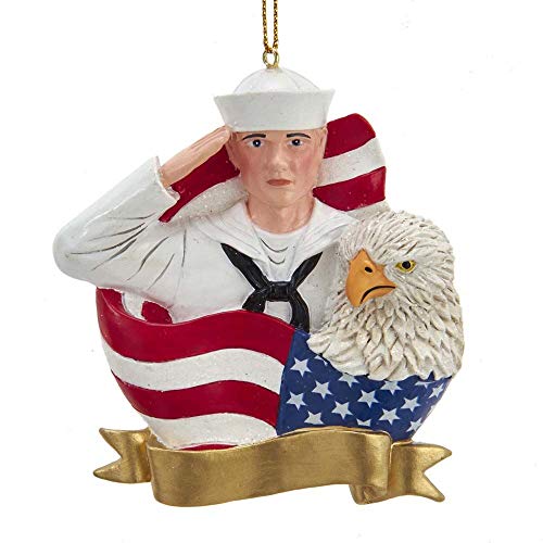 Kurt Adler NA2202 United States Navy Sailor with Flag and Eagle Ornament, 4-inch Height